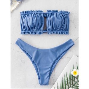 Zaful Ribbed Cutout Bandeau Bikini